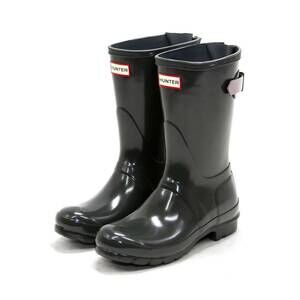NEW HUNTER women's original short back adjustable gloss rain boots in green